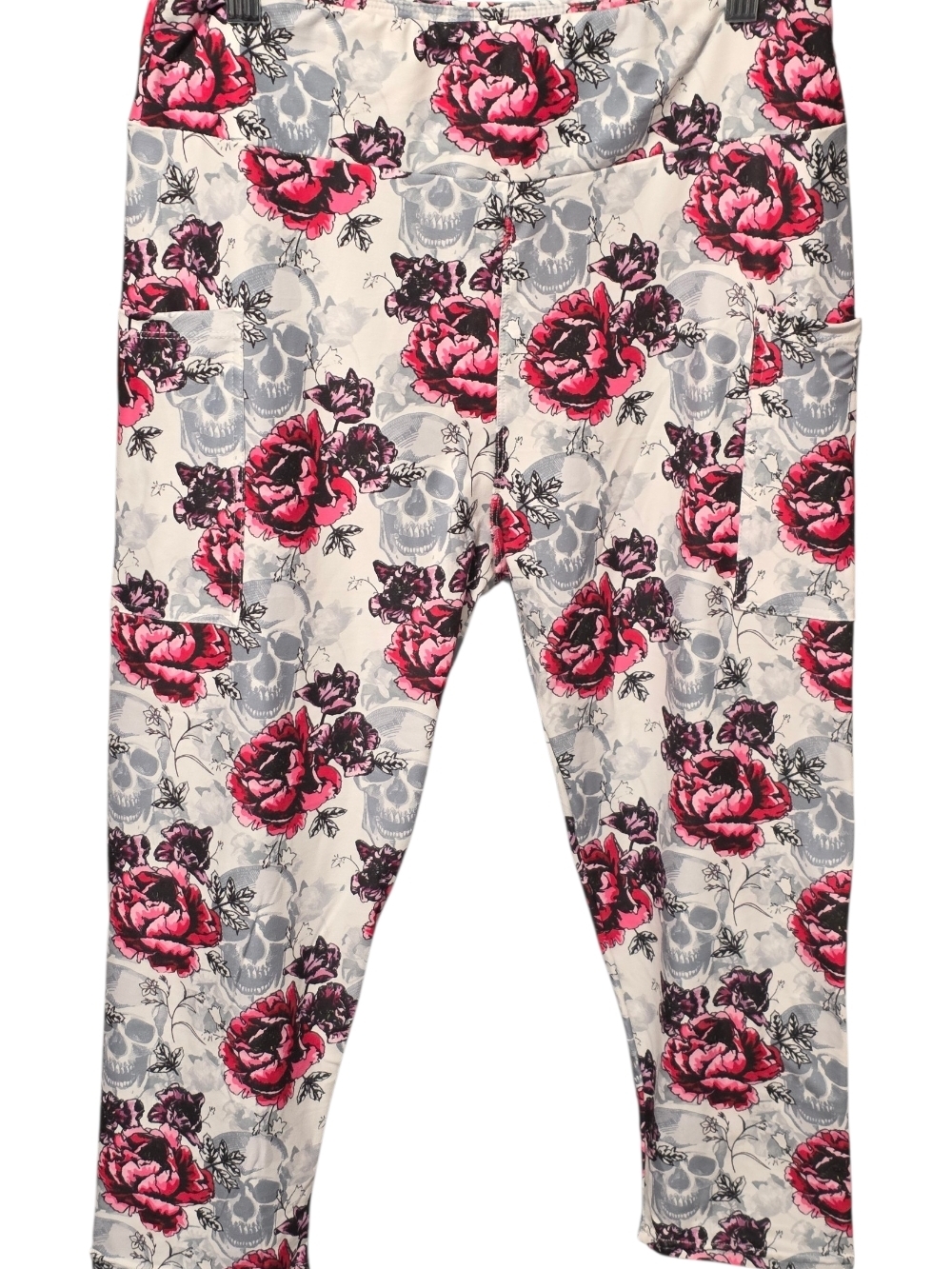 Pink Rose & Skull Print Leggings by